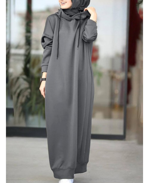 Women Brief Style Solid Color Drawstring Hooded Ca...