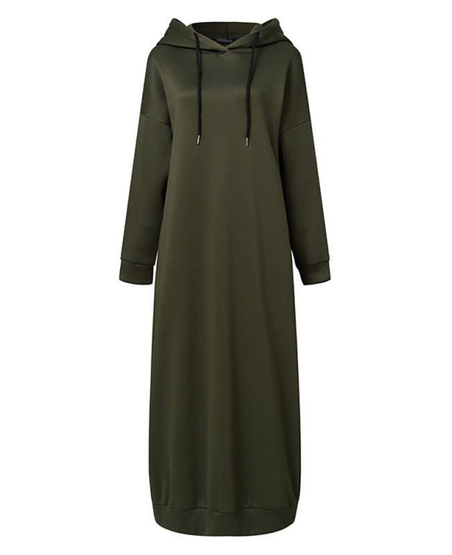 Women Brief Style Solid Color Drawstring Hooded Casual Dress With Pocket - Black S