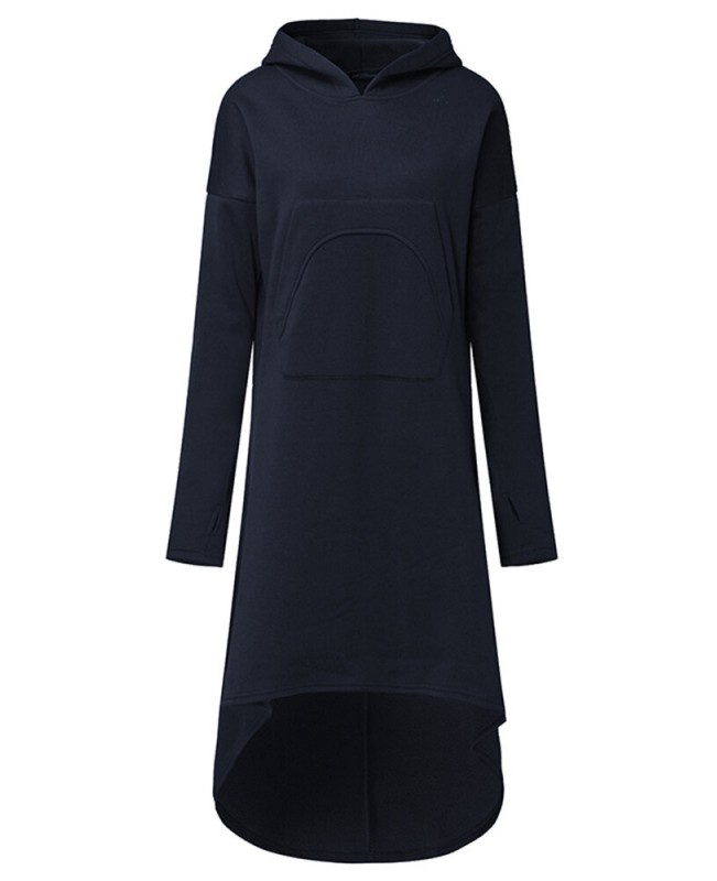 Casual Women Hooded Solid Color High Low Sweatshirt Dress - Army Green M