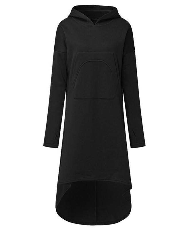 Casual Women Hooded Solid Color High Low Sweatshirt Dress - Army Green M