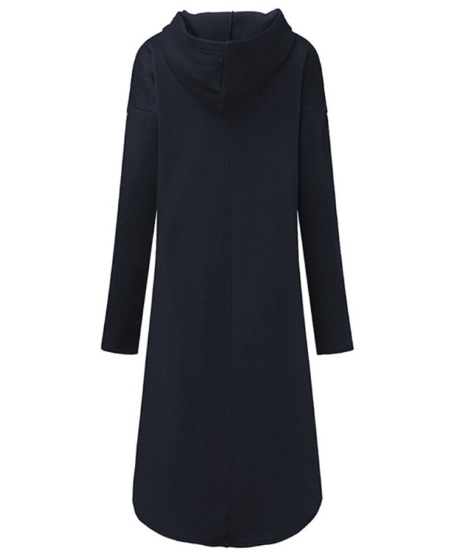 Casual Women Hooded Solid Color High Low Sweatshirt Dress - Army Green M