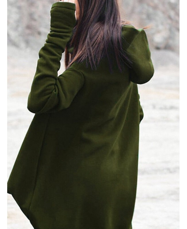 Casual Women Hooded Solid Color High Low Sweatshirt Dress - Army Green M
