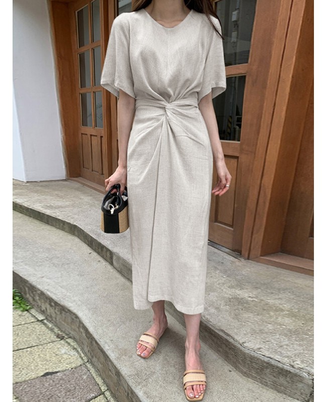 Cotton Solid Bowknot Short Sleeve Maxi Dress - Black 4XL
