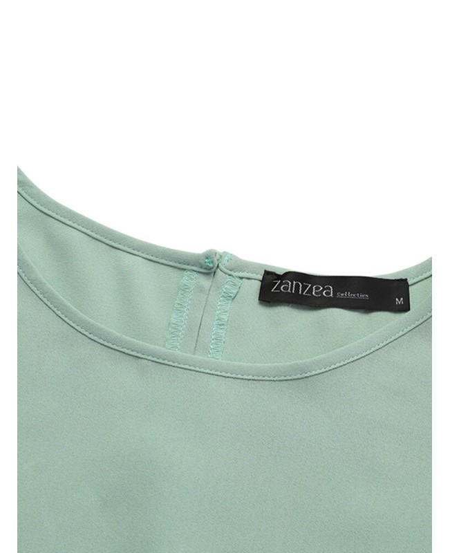 Solid Back Tie Crew Neck Lantern Long Sleeve Casual Dress - Green 3XL