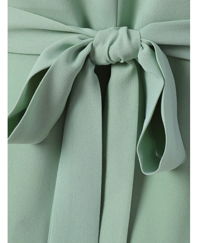 Solid Back Tie Crew Neck Lantern Long Sleeve Casual Dress - Green 3XL