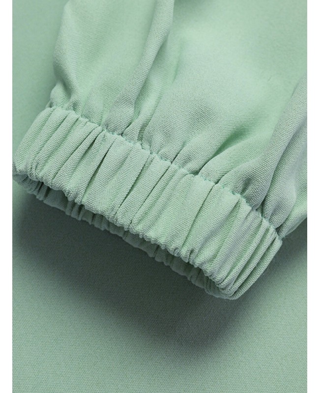 Solid Back Tie Crew Neck Lantern Long Sleeve Casual Dress - Green 3XL