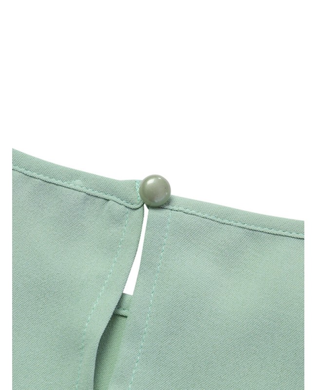 Solid Back Tie Crew Neck Lantern Long Sleeve Casual Dress - Green 3XL