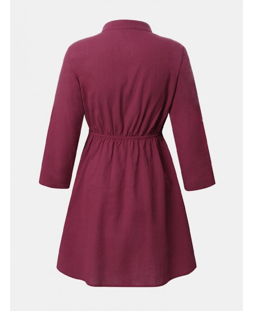 Elegante Damen Kleider Long Sleeve Button Dress - ...