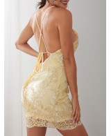 Elegant Embroidered Hollow Out Halter Neck Backles...