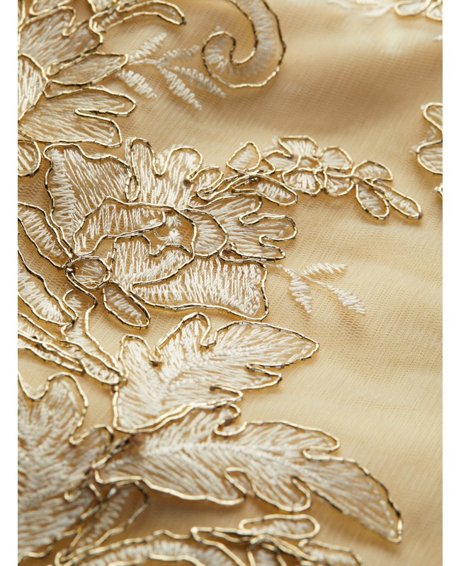 Elegant Embroidered Hollow Out Halter Neck Backless Party Bodycon Gold Mini Dress - Gold XL