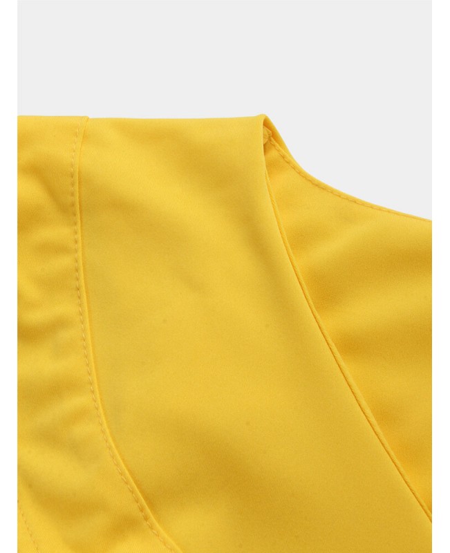 Yellow V-neck Irregular Hem Crossed Front Design Ruffle Midi Dress - Yellow M