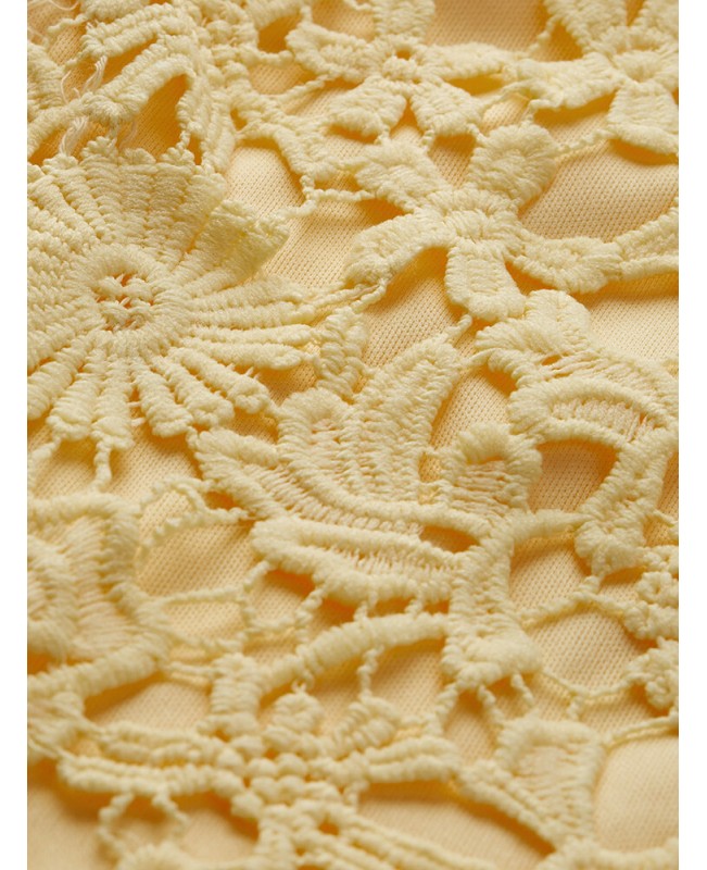 Yellow Halter Lace Hollow Out Bodycon Sleeveless Elegant Mini Dress - Yellow XS