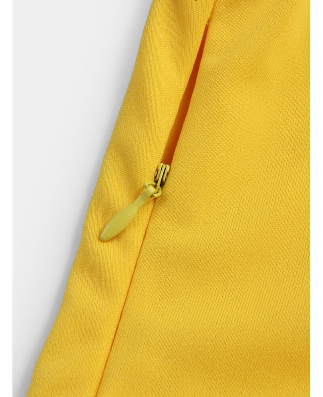 Yellow V-neck Irregular Hem Crossed Front Design Ruffle Midi Dress - Yellow M