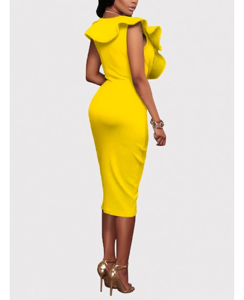 Yellow V-neck Irregular Hem Crossed Front Design R...