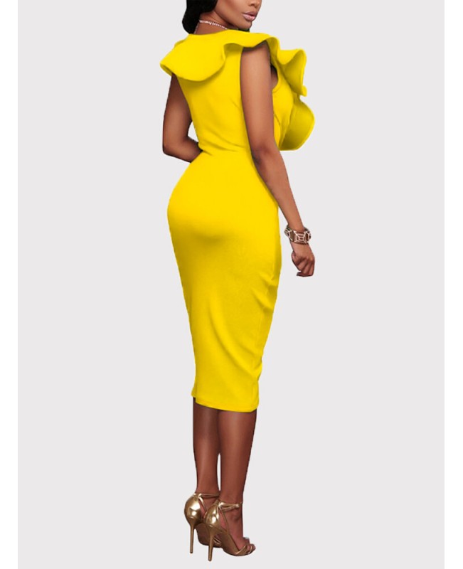 Yellow V-neck Irregular Hem Crossed Front Design R...
