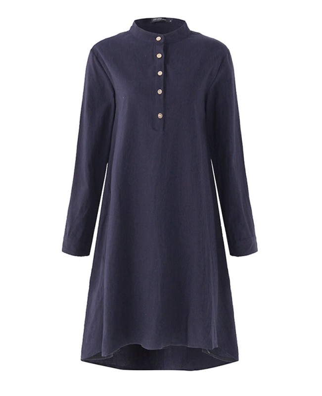 Women Button Down Baggy Blouse Casual Loose Asymmetric Shirt Dress - White M
