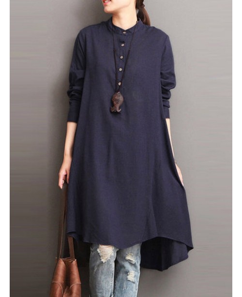 Women Button Down Baggy Blouse Casual Loose Asymme...