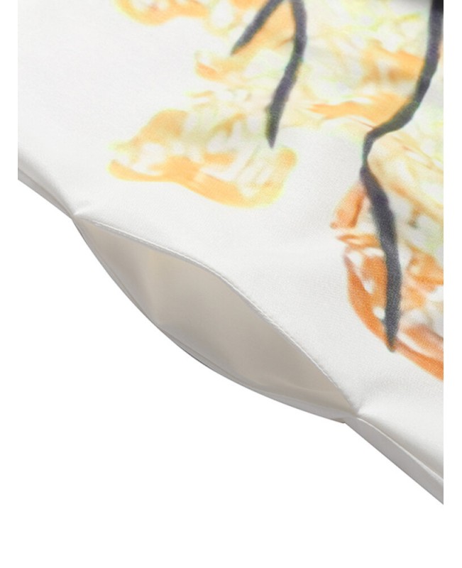 Plant Print Pocket Button Lapel Short Sleeve Shirt Dress - Yellow S