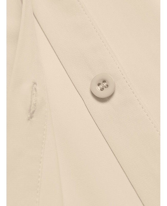 Pleated Solid Button Long Sleeve Lapel Casual Shirt Dress - Apricot S
