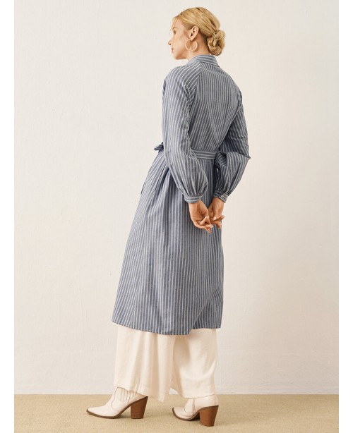Stripe Print Button Front Long Sleeve Lapel Shirt ...