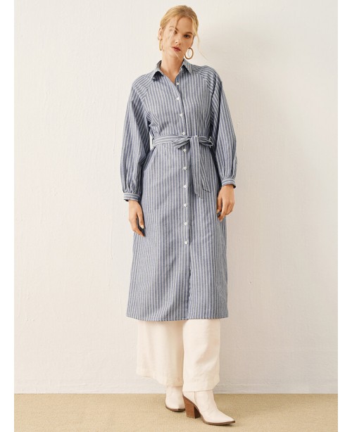 Stripe Print Button Front Long Sleeve Lapel Shirt ...