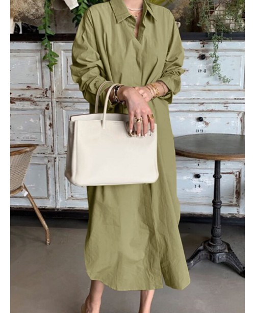 Women Brief Style Solid Color Turn-Down Collar Lon...