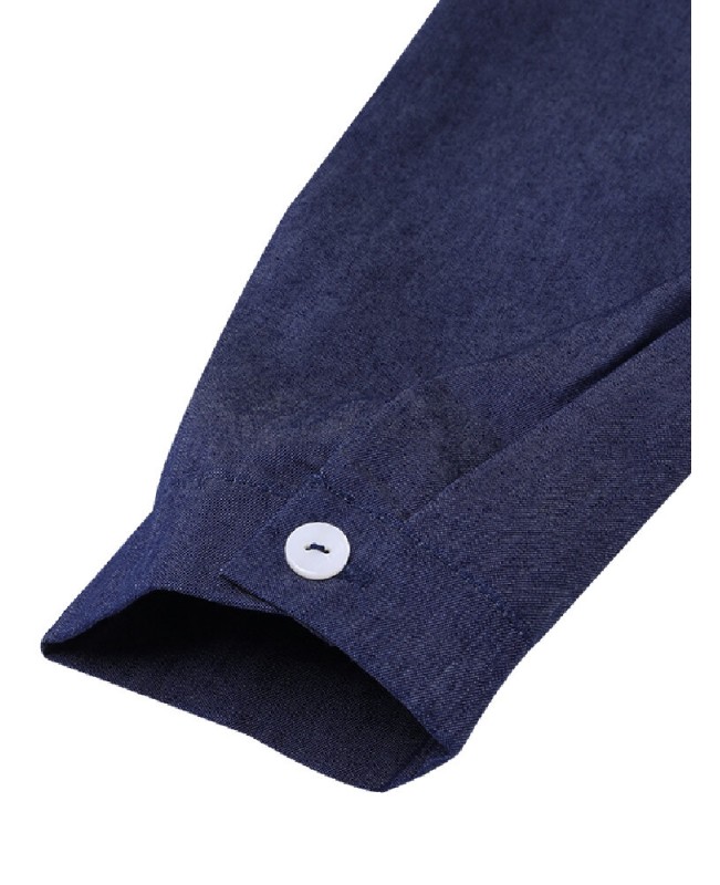 Casual Loose Button Front Irregular Split Hem Denim Maxi Shirt Dress with Front Pockets - Dark Blue S