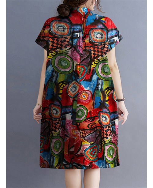 Abstract Painted Button Lapel Short Sleeve Print M...