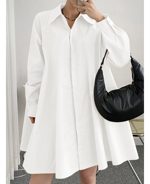 Solid Long Sleeve Lapel Button Front Casual Shirt ...