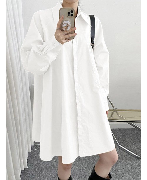 Solid Long Sleeve Lapel Button Front Casual Shirt ...