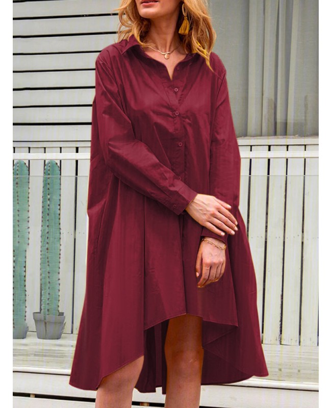 Casual Solid Color A-Line Pockets Loose Pleated Dress - Black S