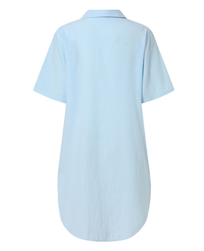 Solid Casual Lapel Short Sleeve Button Shirt Dress With Pocket - Black S