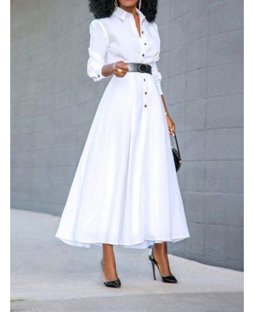 Women Basic Button Down Front Lapel Solid Color Lo...