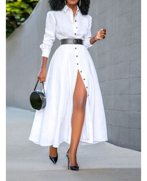 Women Basic Button Down Front Lapel Solid Color Lo...