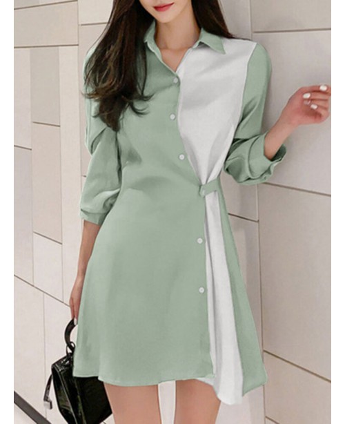 Contrast Color Irregular Button Lapel 3/4 Sleeve S...