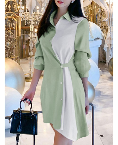 Contrast Color Irregular Button Lapel 3/4 Sleeve S...