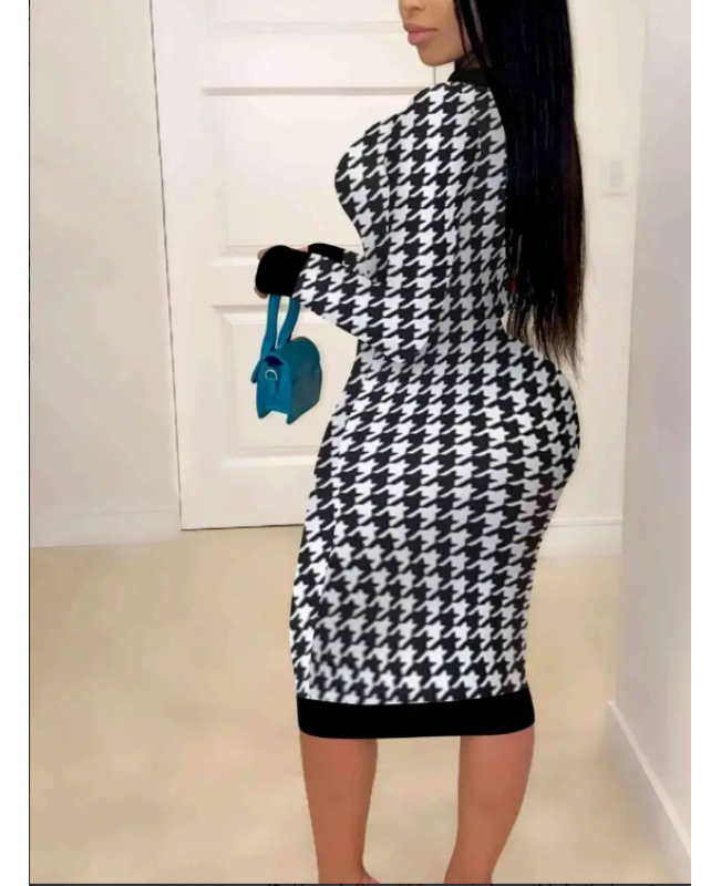 Women's Dresses Long Sleeve Round Neck Asymmetrical Print Bodycon Sweater Dresses