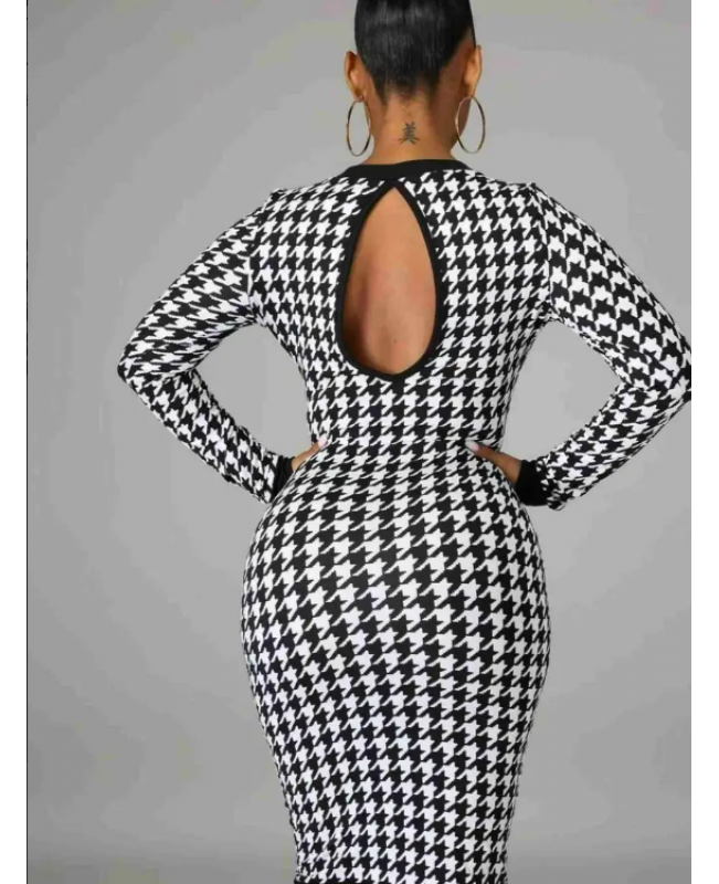 Women's Dresses Long Sleeve Round Neck Asymmetrical Print Bodycon Sweater Dresses