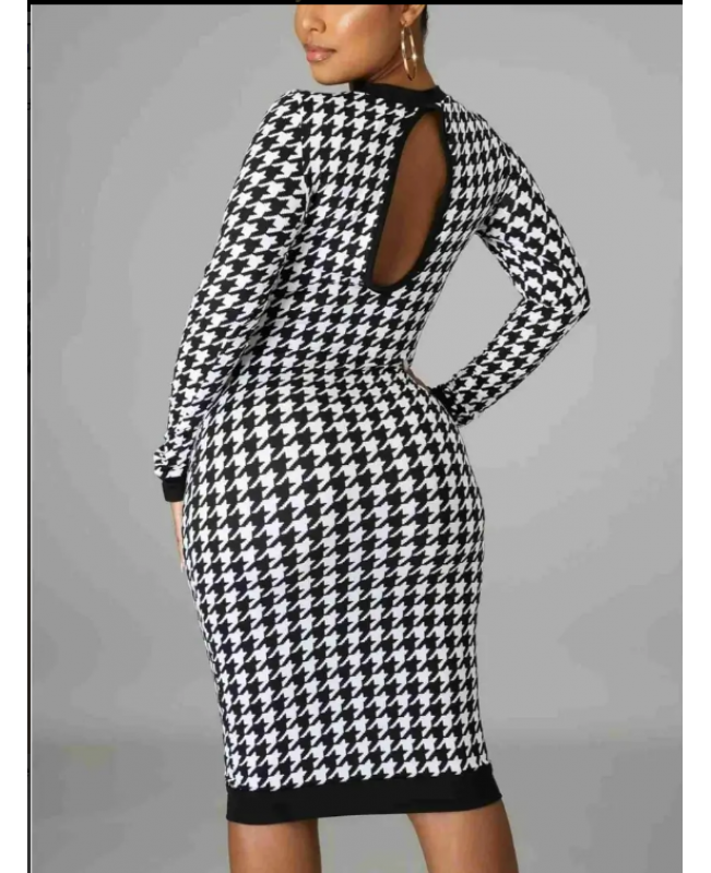 Women's Dresses Long Sleeve Round Neck Asymmetrical Print Bodycon Sweater Dresses