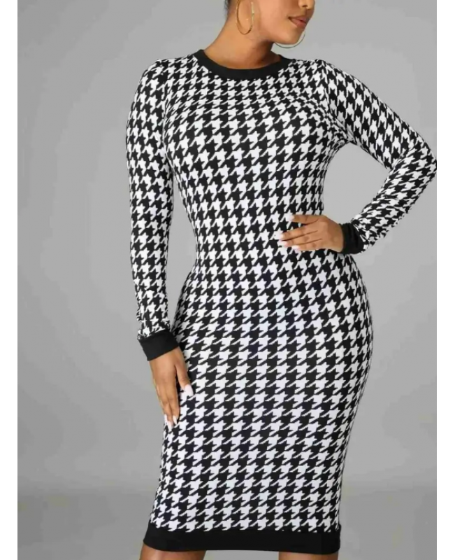 Women's Dresses Long Sleeve Round Neck Asymmetrical Print Bodycon Sweater Dresses
