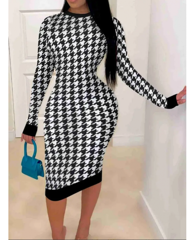 Women's Dresses Long Sleeve Round Neck Asymmetrical Print Bodycon Sweater Dresses