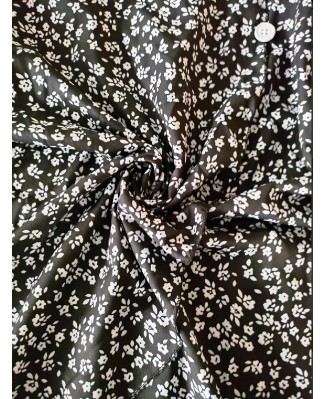 Floral Print Dress, Elegant Button Front Short Sleeve Summer Dress, Women's Clothing