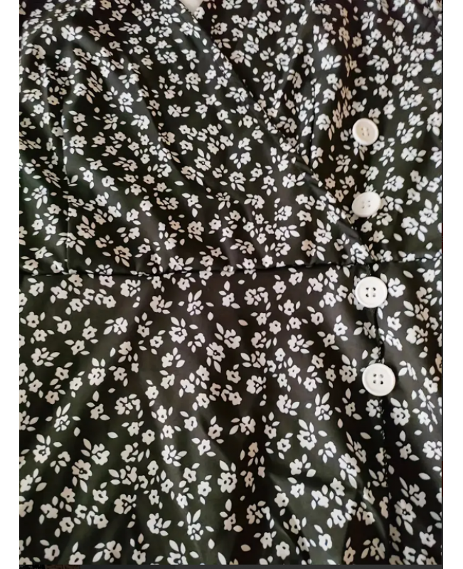 Floral Print Dress, Elegant Button Front Short Sleeve Summer Dress, Women's Clothing