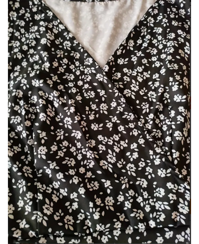 Floral Print Dress, Elegant Button Front Short Sleeve Summer Dress, Women's Clothing