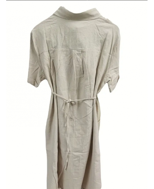 Solid Button Front Dress, Casual Short Sleeve Maxi...