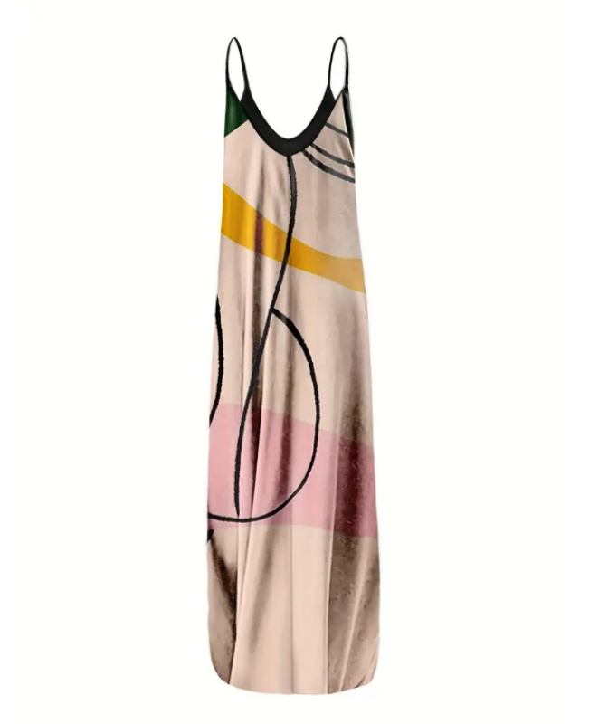 Oil Painting Print Cami Dress With Pocket, Casual Every Day Dress For Summer & Spring, Women's Clothing