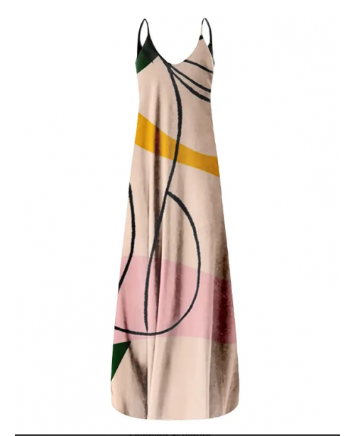 Oil Painting Print Cami Dress With Pocket, Casual ...